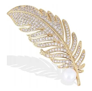 Brož BROŽ PÉŘEK, PERLOVÉ KAMÍNKY, ZLATÁ ZIRKONY