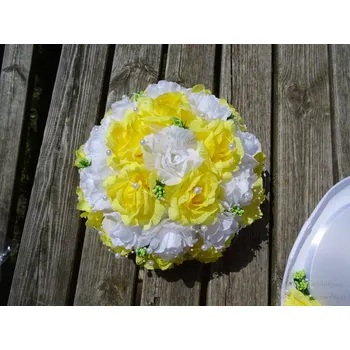 Svatební dekorace Kytice na auto - bílé a žluté růže