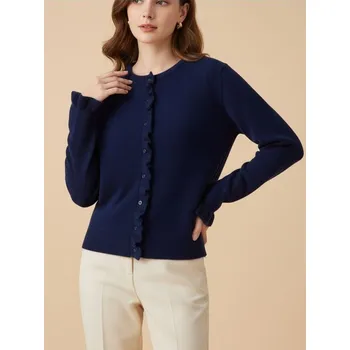 Dámské oblečení Sinsay - Kardigan s volánkem podél zapínání - námořnická modrá - 648IJ-59X - 648IJ-59X-L
