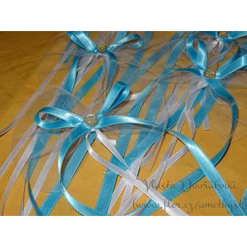 Svatební dekorace Mašle na auto tylová s mašličkou - tyrkys 655