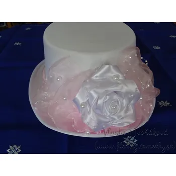 Svatební dekorace Cylindr bílý - sv. růžová 081J s bílou atlas. růží