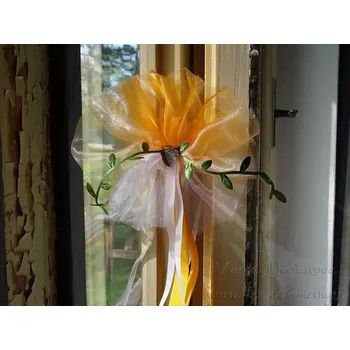 Svatební dekorace Mašle na kliky nebo zrcátka - oranžová s bílou