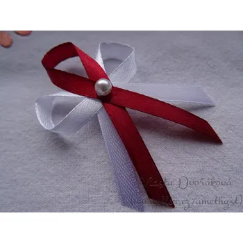 Svatební dekorace Vývazek s perličkou - bílá / bordó 48