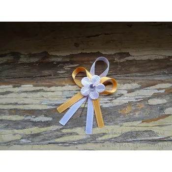 Svatební dekorace Atlasový vývazek - oranžová 176 / bílá s kytičkou