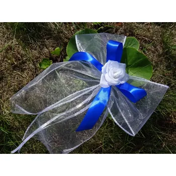 Svatební dekorace Organzová mašle s růžičkou - modrá královská 074R