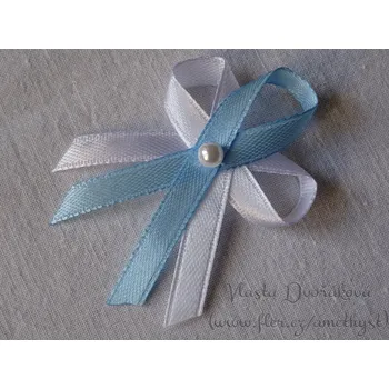 Svatební dekorace Svatební vývazek bílý s perličkou - světle modrá 3151