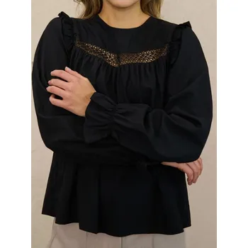 Dámská halenka Sinsay - Halenka s volánky a krajkovou vsadkou - černá - 045GY-99X - 045GY-99X-XL