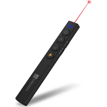 Connect IT laserové ukazovátko (AAA baterie) - černá Lehký bezdrátový prezentér CLP-2050-BK s červeným laserem viditelným až na 200 m a intuitivním ovládáním. Napájení pomocí AAA baterie, dosah až 30