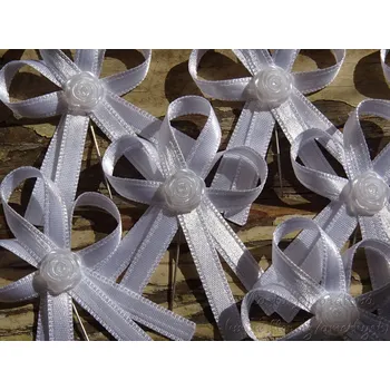 Svatební dekorace Vývazek atlasový - bílý s růžičkou