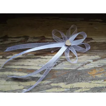 Svatební dekorace Svatební vývazek rustik velký - bílá se srdíčkem