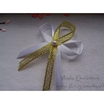Svatební dekorace Svatební vývazek s perličkou bílý se zlatou