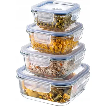 Dóza na potraviny NÁDOBA NA POTRAVINY SKLENĚNÁ SADA SKLENĚNÉ NÁDOBY S VÍKEM OBĚDOVÝ BOX x4