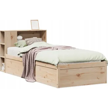 Postel Dřevěná borovicová postel s čelem a poličkami, 220,5 x 81,5 x 82 cm