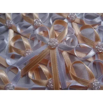 Svatební dekorace Vývazek s růžičkou - bílá / meruňková 175