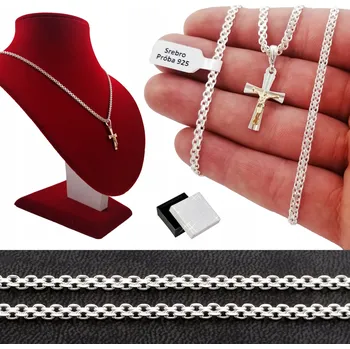 Řetízek STŘÍBRNÝ ŘETÍZEK BISMACK + KŘÍŽEK 55 CM STŘÍBRO 925