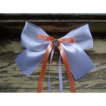 Svatební dekorace Atlasová mašle na auto bílá - lososová