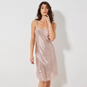 Blancheporte Spodnička ze saténového úpletu s krajkou a antistatickými vlastnostmi hnědošedá 46/48