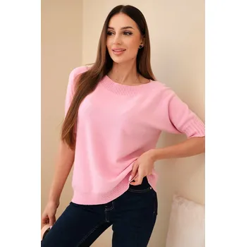 Dámský svetr Dámský svetr z viskózy s krátkým rukávem cukrová růžová UNI