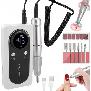 Bruska na nehty pro hybridní manikúru, bezdrátová, 45000 ot./min + sada frézovacích nástavců