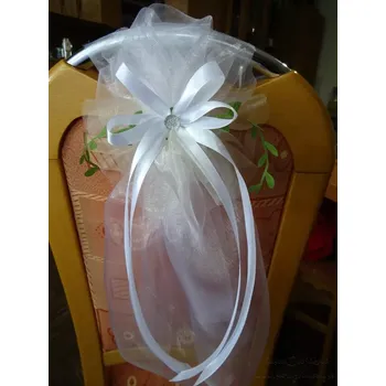 Svatební dekorace Mašle svatební s lístky - bílá / smetanová organza