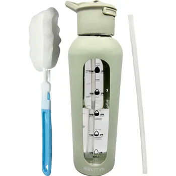 Láhev Skleněná láhev Revity 700 ml zelená se slámkou a držátkem