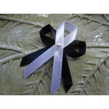 Svatební dekorace Vývazek malý s perličkou - černá / bílá