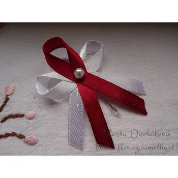 Svatební dekorace Svatební vývazek s perličkou - bílá / vínová 48