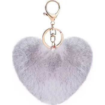B-TOP Přívěsek na klíče, kabelku plyšové Srdce - šedá