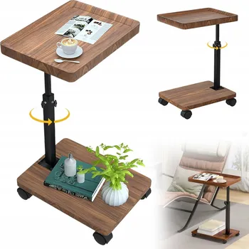 Konferenční stolek Stolik kawowy - Stolik boczny - z szufladą - kółka - orzech czarny