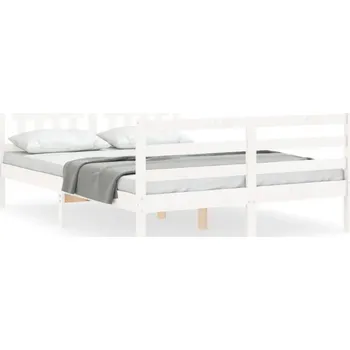 Postel Dřevěná borovicová postel bílá 195,5 x 125,5 x 100 cm, čelo a nožní čelo