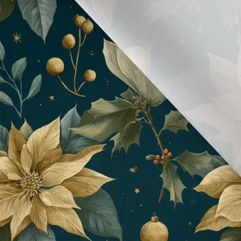 Zbytek - Bavlna premium NELA zlaté vánoční květiny