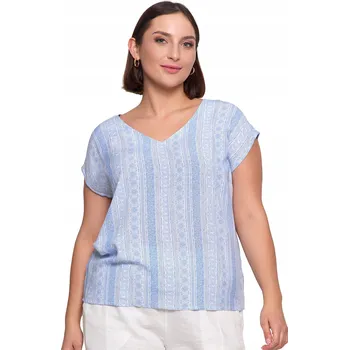 Dámská halenka DÁMSKÁ HALENKA Z VISKÓZY S OZDOBNÝMI ZÁDY PLUS SIZE MORAJ MODRÁ 4XL