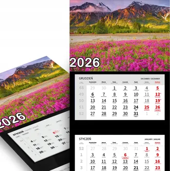 Kalendář Trojdílný kalendář 2026 nástěnný do kanceláře Natura Kvetoucí údolí - různé vzory