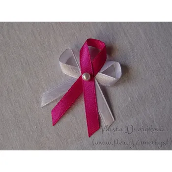 Svatební dekorace Svatební vývazek bílý s perličkou - tmavě růžová 3081