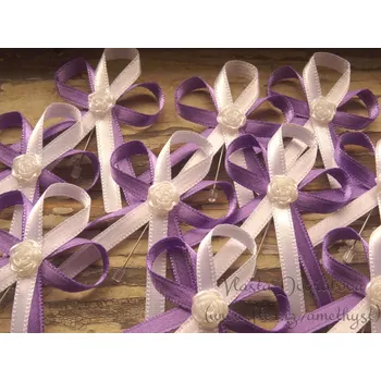 Svatební dekorace Vývazek atlasový fialová / bílá