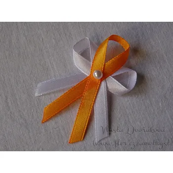 Svatební dekorace Svatební vývazek bílý s perličkou - oranžová 3028