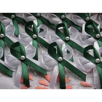 Svatební dekorace Svatební vývazek bílý s perličkou - tmavě zelená 3120