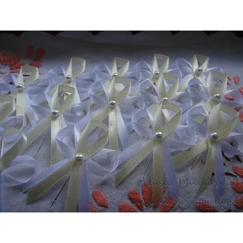 Svatební dekorace Svatební vývazek bílý s perličkou - smetanová 3004 II.