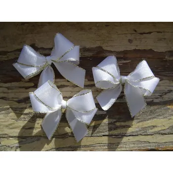 Svatební dekorace Mašlička textilní - taftová bílá / zlato