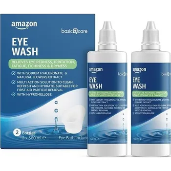 Oční výplach Amazon Basic Care s hyaluronátem sodným a přírodními květinovými extrakty, 2 x 360 ml