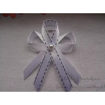 Svatební dekorace Vývazek s perličkou malý - bílá / bílostříbrná