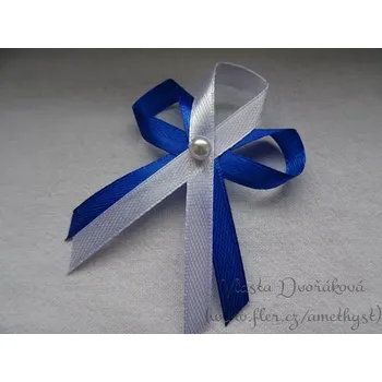 Svatební dekorace Vývazek s perličkou - modrá královská 40/bílá