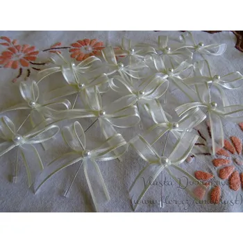 Svatební dekorace Svatební mašlička - smetanová s perličkou 101