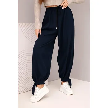 Dámské kalhoty Dámské kalhoty s širokým nohavicí a vázáním dole modré UNI