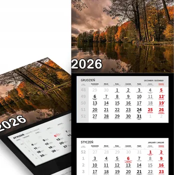 Kalendář Trojdílný kalendář na rok 2026 nástěnný do kanceláře Příroda Podzimní park Vzory