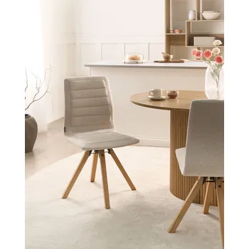 Jídelní židle Sada 2 otočných jídelních židlí světle béžové látkové čalounění dřevěné nohy jídelna Beliani