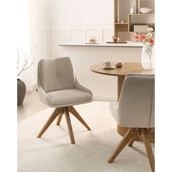 Jídelní židle Sada 2 otočných jídelních židlí světle béžová látkové čalounění dřevěné nohy jídelna Beliani