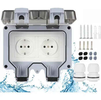 Elektrická zásuvka Dvojitá Vodotěsná Venkovní Zásuvka GNIAZDKO WODOSZCZELNE IP66