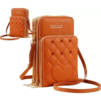 Kabelka Malá kabelka Endaycon RO91H (Prošívaná malá kabelka na telefon včetně přihrádek na kreditní karty a doklady 19 x 11 x 7 cm, hnědá, EKO kůže)