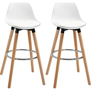 Barová židle HOMCOM sada 2 barových židlí kuchyňská židle barová židle s podnožkami imitace kůže bílá 38,5 x 42,5 x 91 cm do jídelny kuchyně |